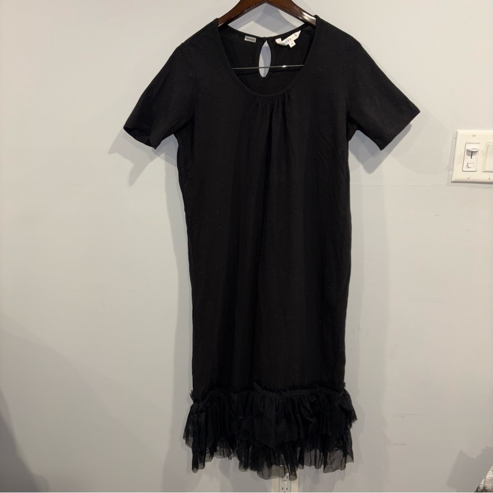 Ruffle Detail Black Shirt Dress